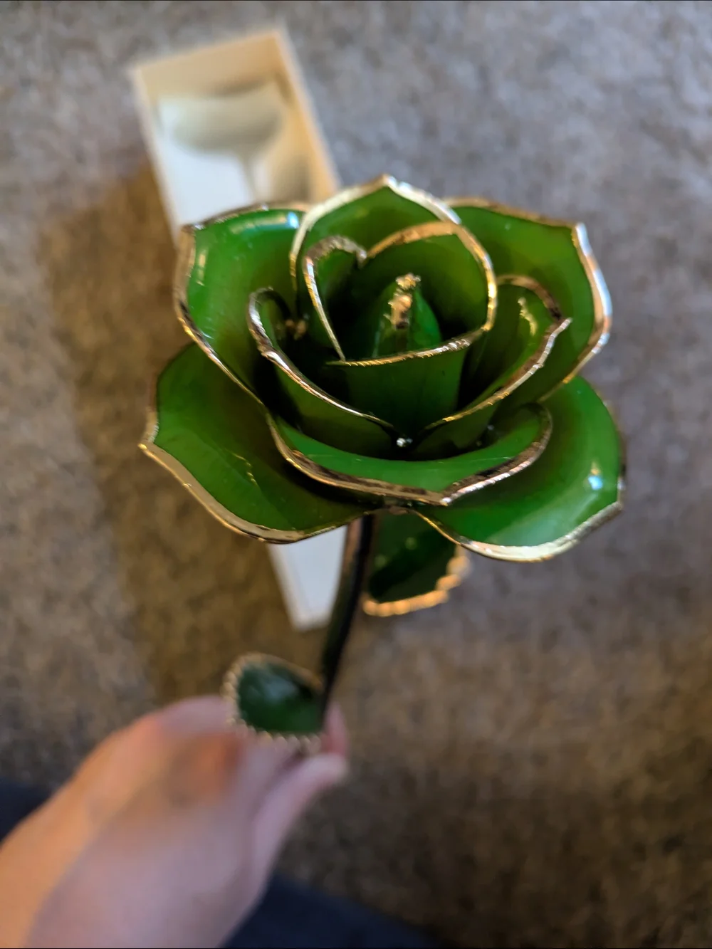Forever Rose Green Lacquer And 24 Karat Gold Trimmed. Certificate Included.
